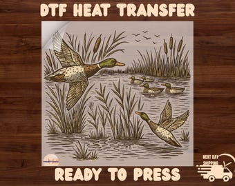 Retro Flying Mallard Duck Dtf Transfer, Hunting Ready to Press Transfers, Full Color Printing