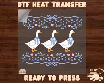 Thrifted Geese Dtf Heat Transfer, Vintage Grandma Geese Design Ready to Press, Cottagecore Folk Art Goose  Full Color Printing