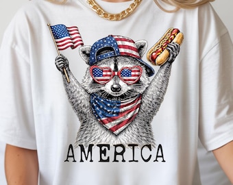4th Of July Raccoon Dtf, Patriotic American Flag, Retro USA Animal, Independence Day Kids Shirt Dtf, Cute Freedom Design