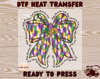 Mardi Gras Coquette DTF Transfer, Louisiana Festival Shirt Design Ready to Press