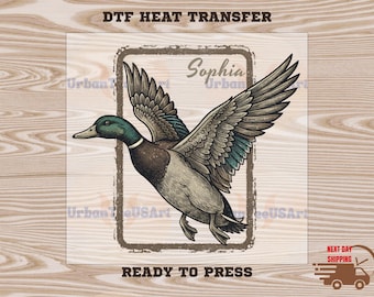 Custom Retro Flying Mallard Duck Dtf Transfer, Hunting Ready to Press Transfers, Full Color Printing