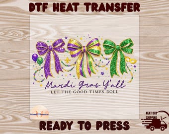 Preppy Mardi Gras Y'all DTF Transfer, Coquette Shirt Design Ready to Press