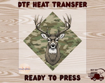 Deer Camo Hunting Buck Dtf Transfer, Marsh Old School Camo Ready to Press Transfers, Full Color Printing