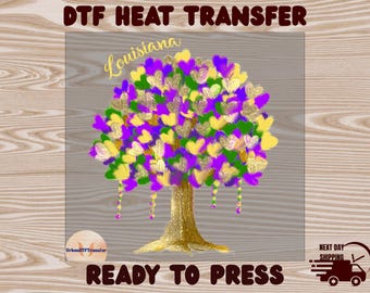 Mardi Gras Tree DTF Transfer for Shirts, Glitter Brushstroke Design Ready to Press