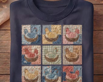 Thrifted Hen in a Nest DTF Transfer | Vintage Grandma Chicken Design | Ready to Press Heat Transfer for Shirts | Farmhouse Retro Style