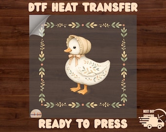 Vintage Folk Duck Art DTF Transfer | Cottagecore Goose Design Ready to Press | Thrift Style Animal