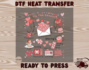 Tis The Season Valentine Ready to Press DTF, Retro Valentine's Shirt Design, Full Color Printing