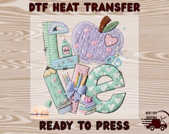 Love Valentine Teacher DTF Transfer, Teacher Pencil Bow Design Ready to Press