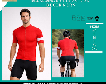 Maillot de ciclismo con cremallera completa, manga normal. Patrón de costura en PDF descargable / Imprimible en formato A4 (carta estadounidense) / Descarga instantánea.