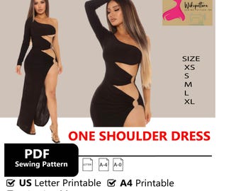 One Shoulder Dress | cut-out dress. Downloadable PDF, Sewing Pattern |A4 US Letter Printable | Instant Downloadable