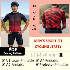 Nedladdningsbart PDF-sömnadsmönster för cykeltröja med dragkedja | Utskrivbart A4 US Letter | Direkt nedladdning