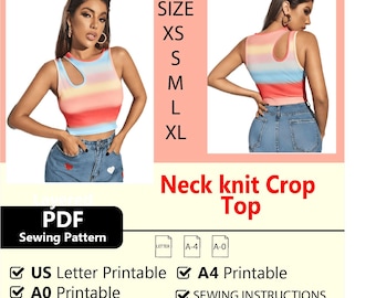 Asymmetrical Knit Crop Top Sewing Pattern – US Letter, A4 (PDF Download)