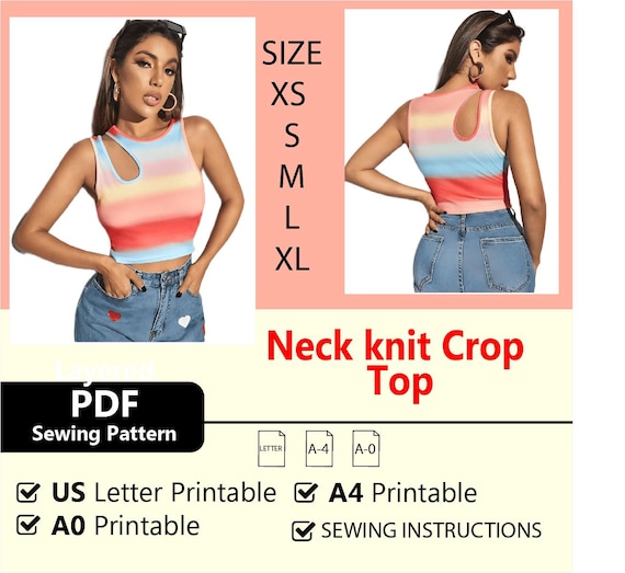 Asymmetrical Knit Crop Top Sewing Pattern – US Letter, A4 (PDF Download)