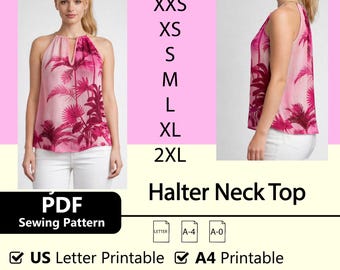 Halter Neck Top Downloadable PDF Sewing Pattern | A4 US Letter Printable | Instant Downloadable |One shoulder top