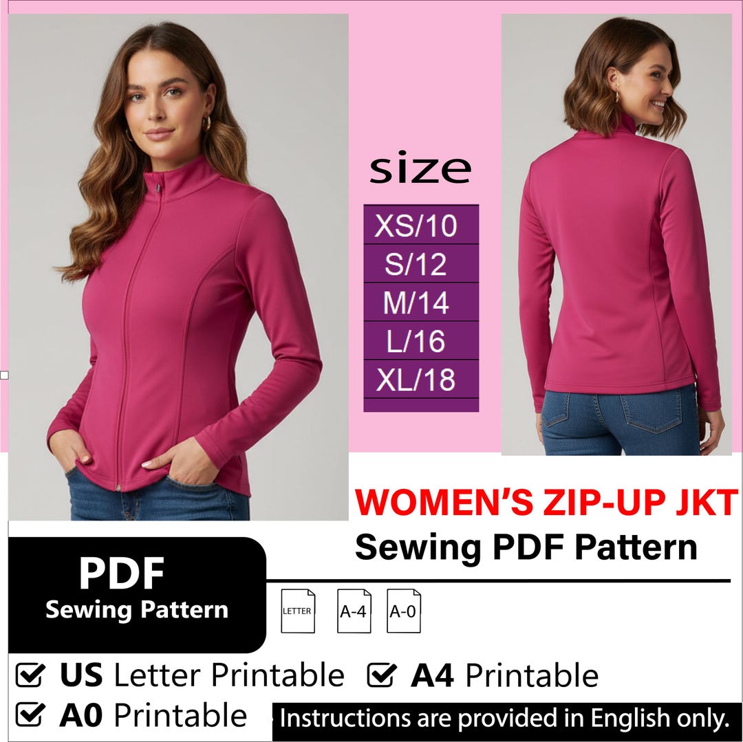 Women’s Zip-up Top |downloadable PDF Sewing Pattern| A4 US Letter ...