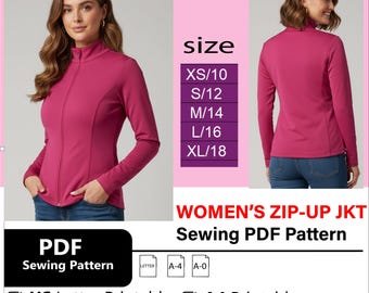 women’s zip-up top |Downloadable PDF Sewing Pattern| A4 US Letter Printable | Instant Downloadable
