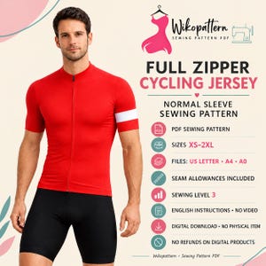 Full Zipper cycling jersey Normal sleeve  Downloadable PDF Sewing Pattern| A4 US Letter Printable | Instant Downloadable