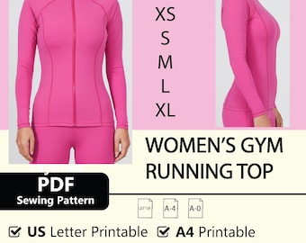 Patrón de camiseta deportiva para mujer para correr en el gimnasio / PDF descargable, Patrón de costura / Tamaño A4 (Carta EE. UU.) imprimible /