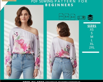 Women’s One Shoulder Blouse PDF Sewing Pattern, Asymmetrical Top Pattern, Instant Download, Beginner Friendly, A4 US Letter Printable,