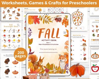 Herbst druckbare Vorschule Aktivitäten | Arbeitsblätter für Kinder, Kleinkind & Kindergarten Homeschool | Mitbringsel für den Herbst