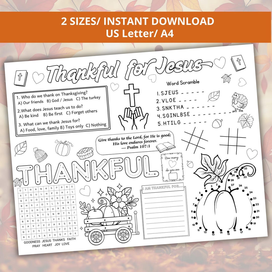 Thankful for Jesus – Christian Thanksgiving Placemat for Kids ...