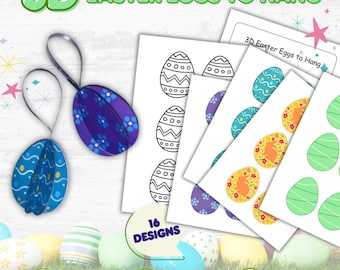 3D Osterei Bastelbogen Dekorationen zum Aufhängen, Ausschneiden und Aufkleben, Geschenk für Kinder PDF