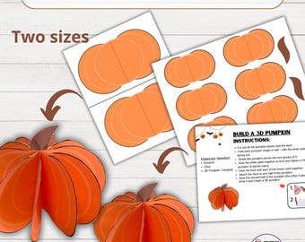3D-Papier Kürbis Vorlage | Herbst Basteln für Kinder | Printable Herbstaktivität (zwei Größen)