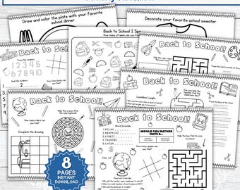 Back to School Aktivitäten Tischsets: Druckbare Malmatten für Kinder (PDF Download)