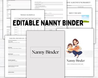 Bewerkbare oppasmap, organisator kinderopvang, dagelijkse logboeken, schema's (canva-sjabloon)