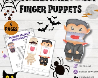 Marionetas de dedo de Halloween imprimibles: Manualidades de papel para niños (PDF)