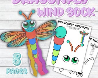 Dragonfly windsok Craft afdrukbaar | Knip- en plakactiviteit voor kinderen (digitale download)