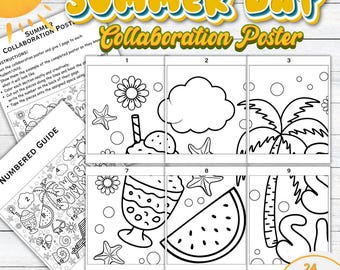 Poster voor zomerse samenwerking – Kleurplaat voor een gigantische groepsactiviteit (PDF-download)