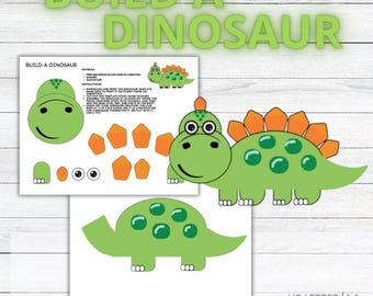 Bouw een afdrukbaar dinosaurusambacht | Dinosaurusactiviteit knippen en plakken (pdf-download)
