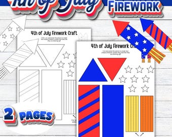 Knutselactiviteit met vuurwerkthema voor kinderen op 4 juli | Patriotische knip- en plakactiviteit (PDF-download)