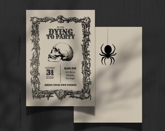Editable Halloween Invitation Template Canva Adult Halloween Party Invite Vintage Skull Gothic Spooky Printable BYOB Poison Flyer