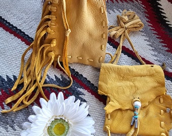 New!!! Medicine Bag, Native American Buckskin Bag, All Natural Bag, Navajo made Bag, Indigenous made bag, Cedar Bag, Corn Pollen Bag