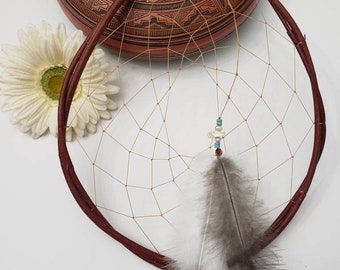 Made to Order RED WILLOW Authentic All Natural Native American Dream Catcher,  Native made, Indigenous, feather, Turquoise, Ghost beads