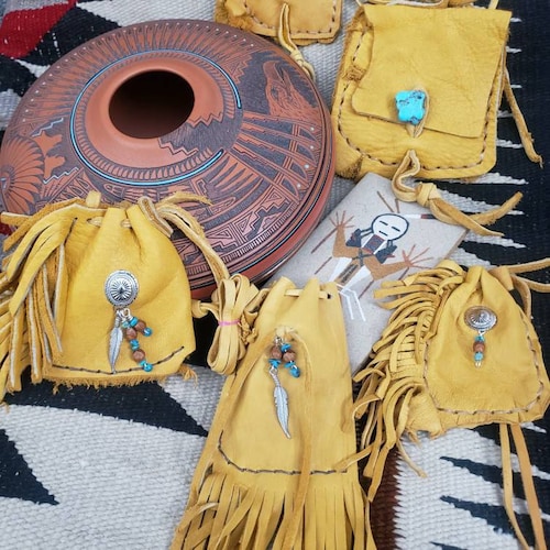 Large Native American Medicine Bag, Buckskin Medicine Bag