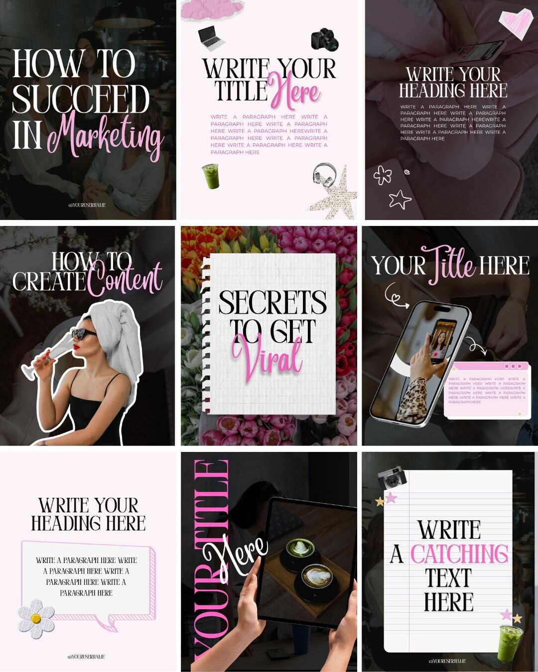 Social Media Kit, Faceless Instagram Carousel Templates | Aesthetic ...