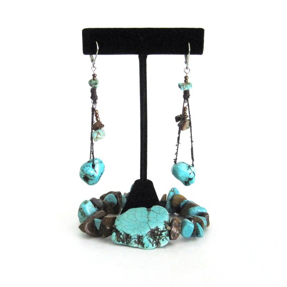 Southwest Turquoise Stretch Bracelet & Earrings S… - image 3