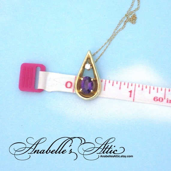 14K Gold Amethyst & Diamond Pendant Necklace with… - image 6