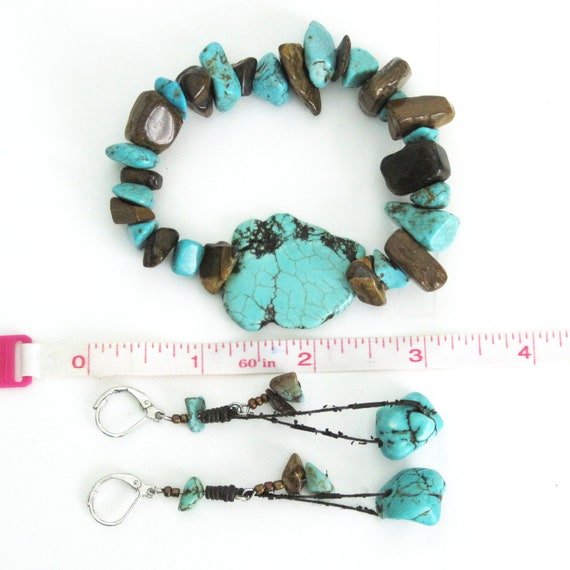 Southwest Turquoise Stretch Bracelet & Earrings S… - image 7