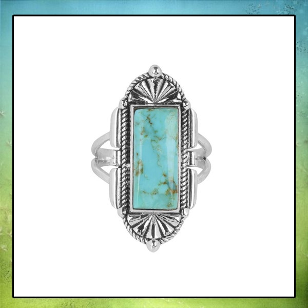 Sterling Silver & Blue Mohave Turquoise Ring / Large, Ornate, Boho, Bohemian, Hippie, Southwest, Gypsy, Size 8 / 925 / Free Ship / Gift Box