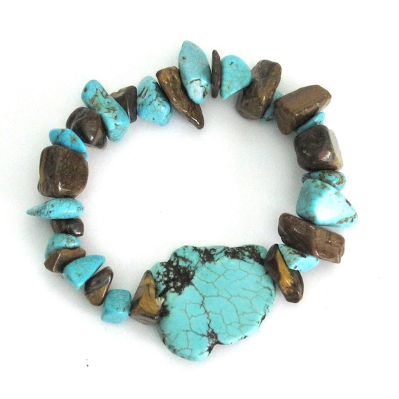 Southwest Turquoise Stretch Bracelet & Earrings S… - image 1
