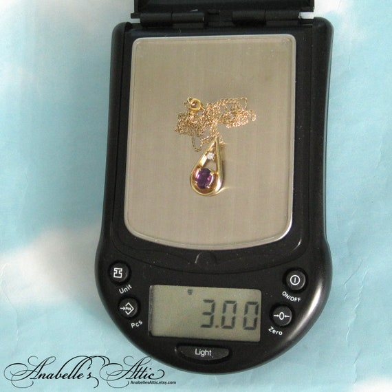 14K Gold Amethyst & Diamond Pendant Necklace with… - image 7