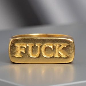 14k massivt guld Fuck Off tjockt band, långfingerring, uppbrottsring, återhämtningsgåva