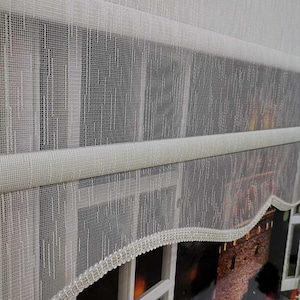 Patterned Fabric Double Mechanisim Tulle and Roller Blinds Curtain, Light Filtering, Custom Size