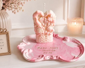Personalised Newborn Baby Girl Tray with candle , Custom Birth,Candle Decor, Christening Gift