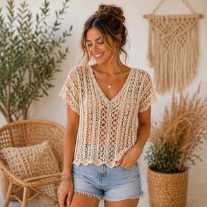 Boho Virktopp PDF-mönster - Sommartopp i spets för kvinnor, Självsäker nybörjarvänlig, Storlekar XS - 3XL, Omedelbar nedladdning - Amerikanska Virkningsvillkor
