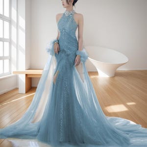 aquamarine blue halter dress Rush Dresses